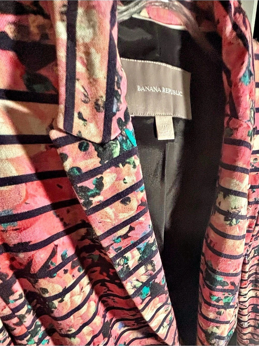 Banana Republic Bella Floral Stripe Blazer Pink & Black Size 0